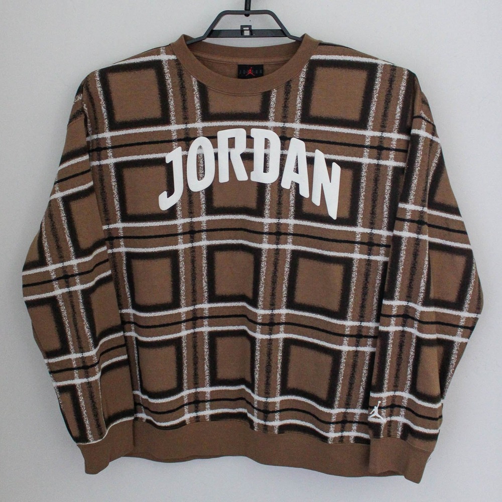 Jordan Brooklyn Sweatshirt Womens XL Brown Plaid Fleece Pullover Loose Fit
